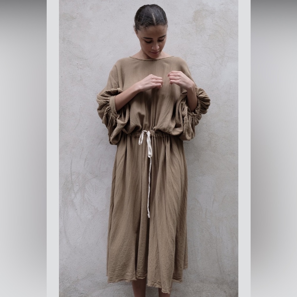 Elsa Esturgie Sand Tan Brown Wool Blend Drapey Tunic Faon Dress FR 38 / US 6